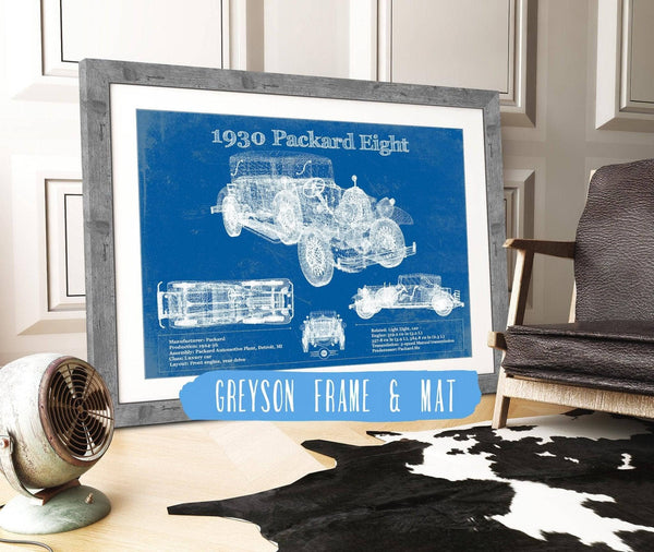 14" x 11" / Greyson Frame & Mat Cutler West 1930 Packard Eight Vintage Blueprint Auto Print