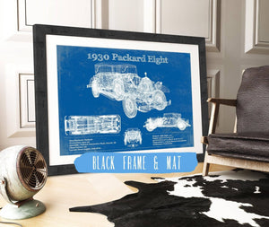 20" x 16" / Black Frame & Mat Cutler West 1930 Packard Eight Vintage Blueprint Auto Print