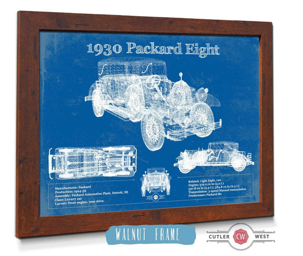 20" x 16" / Walnut Frame Cutler West 1930 Packard Eight Vintage Blueprint Auto Print