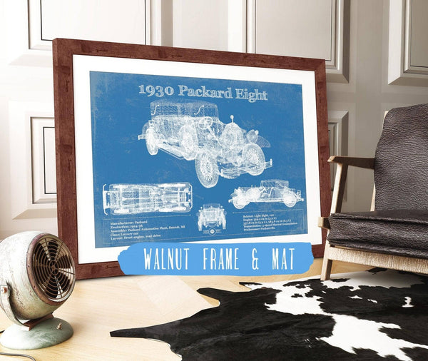 20" x 16" / Walnut Frame & Mat Cutler West 1930 Packard Eight Vintage Blueprint Auto Print