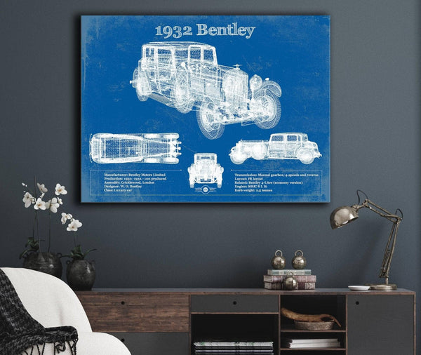Cutler West 1932 Bentley Vintage Blueprint Auto Print
