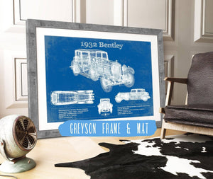 14" x 11" / Greyson Frame & Mat Cutler West 1932 Bentley Vintage Blueprint Auto Print