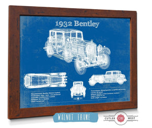 20" x 16" / Walnut Frame Cutler West 1932 Bentley Vintage Blueprint Auto Print