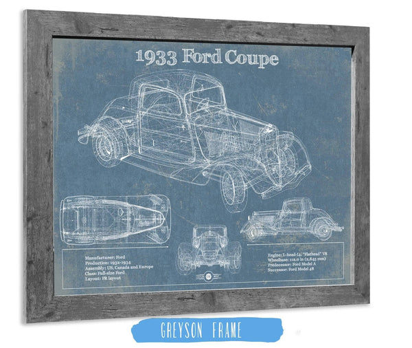 14" x 11" / Greyson Frame Cutler West 1933 Ford Coupe Vintage Blueprint Auto Print
