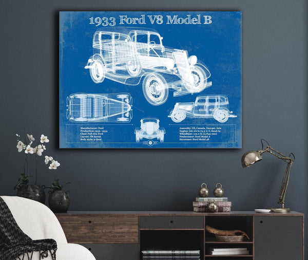 Cutler West 1933 Ford V8 Model B Vintage Blueprint Auto Print
