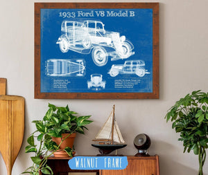 20" x 16" / Walnut Frame Cutler West 1933 Ford V8 Model B Vintage Blueprint Auto Print