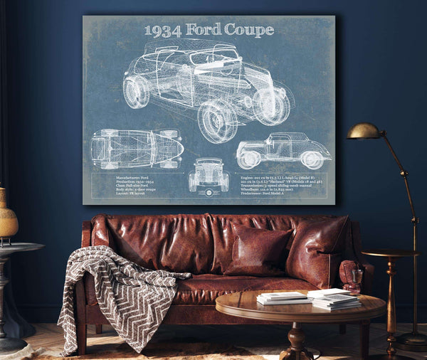 Cutler West 1934 Ford Coupe Vintage Blueprint Auto Print