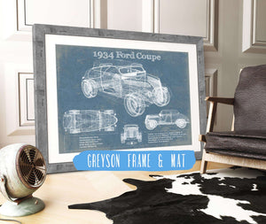 14" x 11" / Greyson Frame & Mat Cutler West 1934 Ford Coupe Vintage Blueprint Auto Print