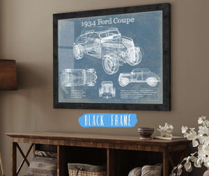 20" x 16" / Black Frame Cutler West 1934 Ford Coupe Vintage Blueprint Auto Print