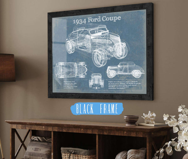 20" x 16" / Black Frame Cutler West 1934 Ford Coupe Vintage Blueprint Auto Print