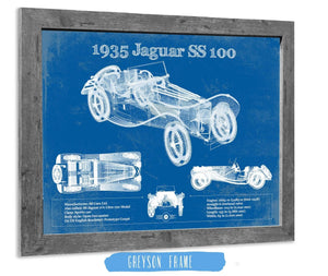 14" x 11" / Greyson Frame Cutler West 1935 Jaguar SS 100 Blueprint Vintage Auto Print