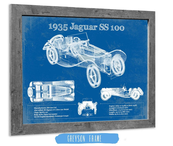 14" x 11" / Greyson Frame Cutler West 1935 Jaguar SS 100 Blueprint Vintage Auto Print