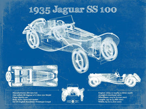 14" x 11" / Unframed Cutler West 1935 Jaguar SS 100 Blueprint Vintage Auto Print