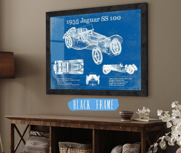 20" x 16" / Black Frame Cutler West 1935 Jaguar SS 100 Blueprint Vintage Auto Print
