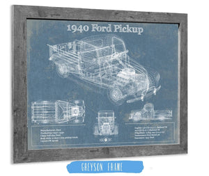 14" x 11" / Greyson Frame Cutler West 1940 Ford Pickup Vintage Blueprint Auto Print