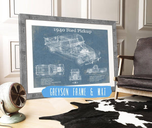 14" x 11" / Greyson Frame & Mat Cutler West 1940 Ford Pickup Vintage Blueprint Auto Print