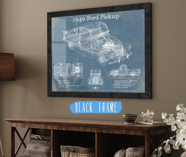 20" x 16" / Black Frame Cutler West 1940 Ford Pickup Vintage Blueprint Auto Print