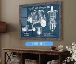 Cutler West 1946-47 Vespa 98 Vintage Blueprint Auto Print