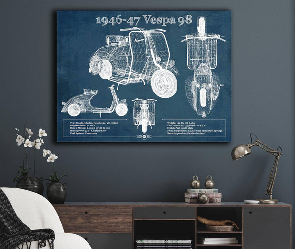 Cutler West 1946-47 Vespa 98 Vintage Blueprint Auto Print