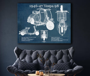 Cutler West 1946-47 Vespa 98 Vintage Blueprint Auto Print