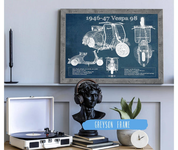 Cutler West 1946-47 Vespa 98 Vintage Blueprint Auto Print