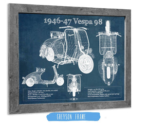 14" x 11" / Greyson Frame Cutler West 1946-47 Vespa 98 Vintage Blueprint Auto Print