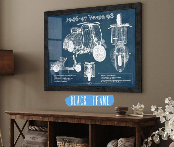 20" x 16" / Black Frame Cutler West 1946-47 Vespa 98 Vintage Blueprint Auto Print