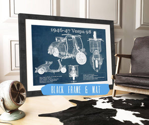 20" x 16" / Black Frame & Mat Cutler West 1946-47 Vespa 98 Vintage Blueprint Auto Print