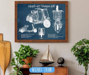 20" x 16" / Walnut Frame Cutler West 1946-47 Vespa 98 Vintage Blueprint Auto Print