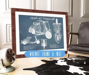 20" x 16" / Walnut Frame & Mat Cutler West 1946-47 Vespa 98 Vintage Blueprint Auto Print