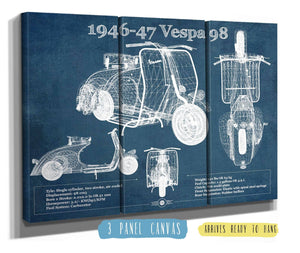 36" x 24" / 3 Panel Canvas Wrap Cutler West 1946-47 Vespa 98 Vintage Blueprint Auto Print
