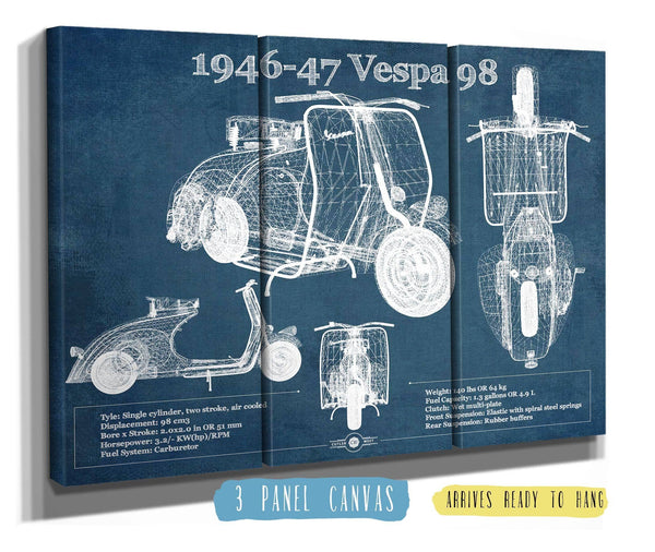 36" x 24" / 3 Panel Canvas Wrap Cutler West 1946-47 Vespa 98 Vintage Blueprint Auto Print