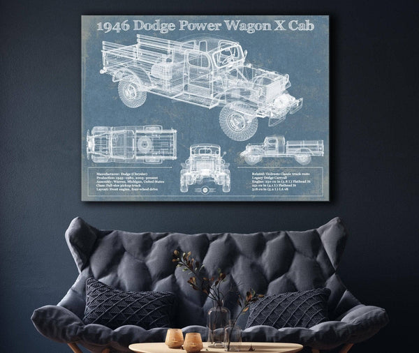 Cutler West 1946 Dodge Power Wagon X Cab Vintage Blueprint Auto Print