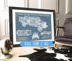 20" x 16" / Black Frame & Mat Cutler West 1946 Dodge Power Wagon X Cab Vintage Blueprint Auto Print