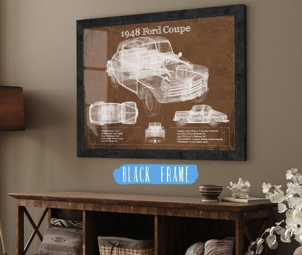 20" x 16" / Black Frame Cutler West 1948 Ford Coupe Vintage Blueprint Auto Print
