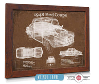 Cutler West Ford Collection 14" x 11" / Walnut Frame 1948 Ford Coupe Vintage Blueprint Auto Print 235353061