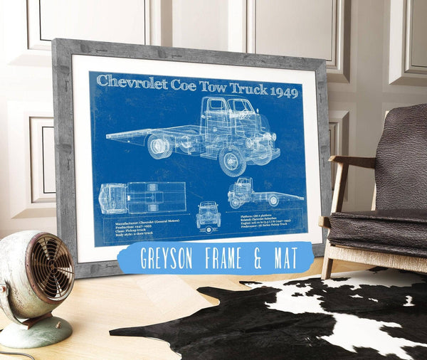 14" x 11" / Greyson Frame & Mat Cutler West 1949 Chevrolet 5100 Coe Tow Vintage Blueprint Auto Print