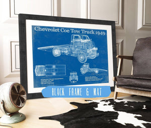 20" x 16" / Black Frame & Mat Cutler West 1949 Chevrolet 5100 Coe Tow Vintage Blueprint Auto Print