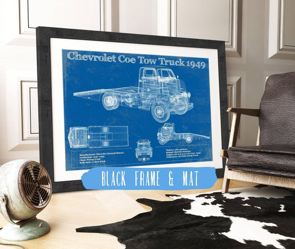 20" x 16" / Black Frame & Mat Cutler West 1949 Chevrolet 5100 Coe Tow Vintage Blueprint Auto Print