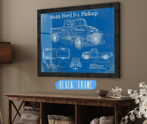 20" x 16" / Black Frame Cutler West 1949 Ford F-1 Pickup Vintage Blueprint Auto Print