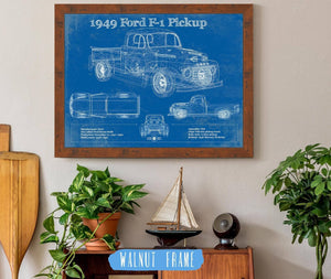 20" x 16" / Walnut Frame Cutler West 1949 Ford F-1 Pickup Vintage Blueprint Auto Print