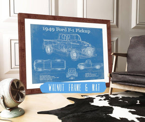 20" x 16" / Walnut Frame & Mat Cutler West 1949 Ford F-1 Pickup Vintage Blueprint Auto Print