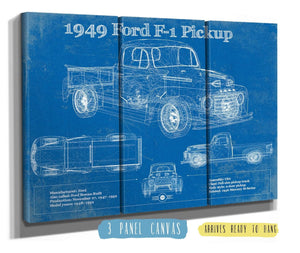 36" x 24" / 3 Panel Canvas Wrap Cutler West 1949 Ford F-1 Pickup Vintage Blueprint Auto Print