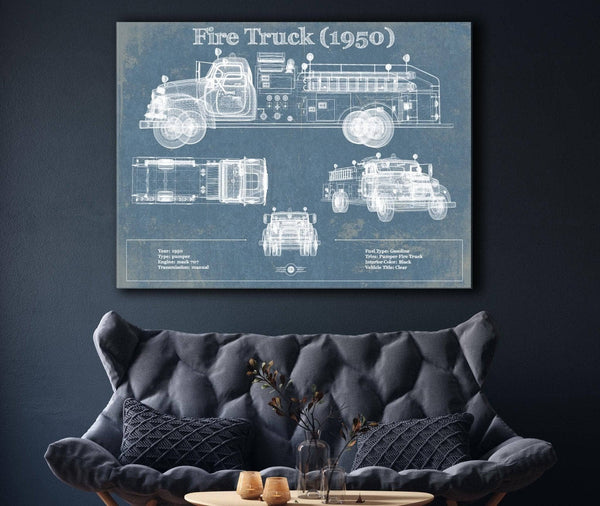 Cutler West 1950 Fire Truck Vintage Blueprint Auto Print