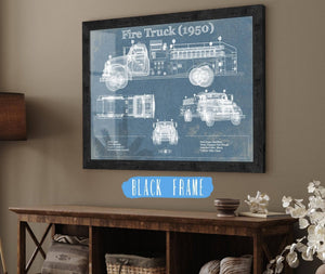 20" x 16" / Black Frame Cutler West 1950 Fire Truck Vintage Blueprint Auto Print
