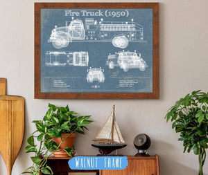 20" x 16" / Walnut Frame Cutler West 1950 Fire Truck Vintage Blueprint Auto Print