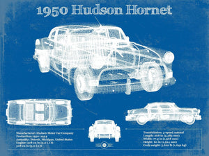 14" x 11" / Unframed Cutler West 1950 Hudson Hornet Vintage Blueprint Auto Print