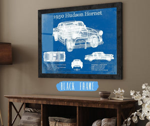 20" x 16" / Black Frame Cutler West 1950 Hudson Hornet Vintage Blueprint Auto Print