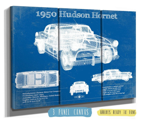 36" x 24" / 3 Panel Canvas Wrap Cutler West 1950 Hudson Hornet Vintage Blueprint Auto Print