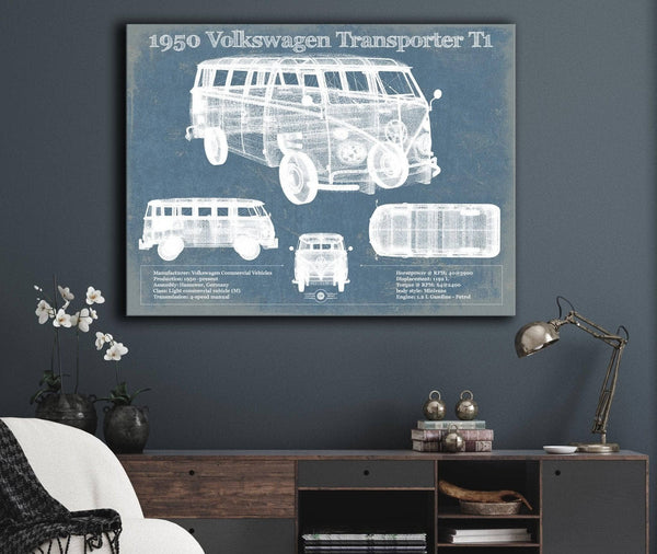 Cutler West 1950 Volkswagen Transporter T1 Vintage Blueprint Auto Print